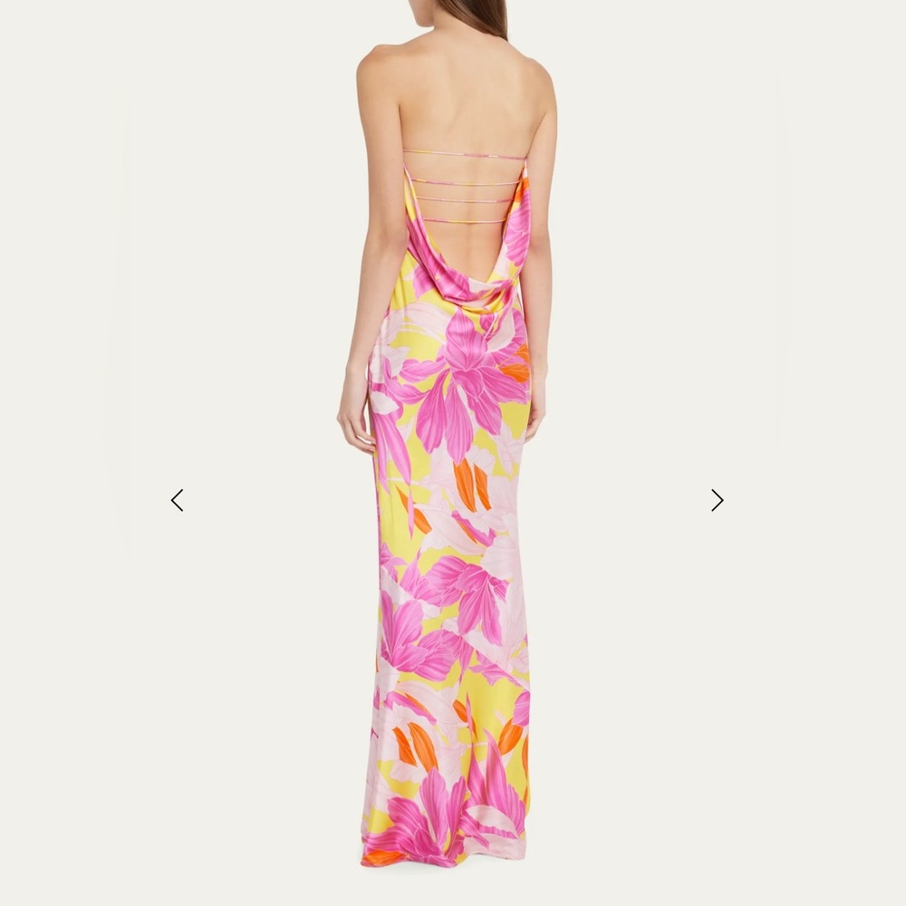 RETROFETE Keaton Strapless Floral Cowl-Back Silk Dress